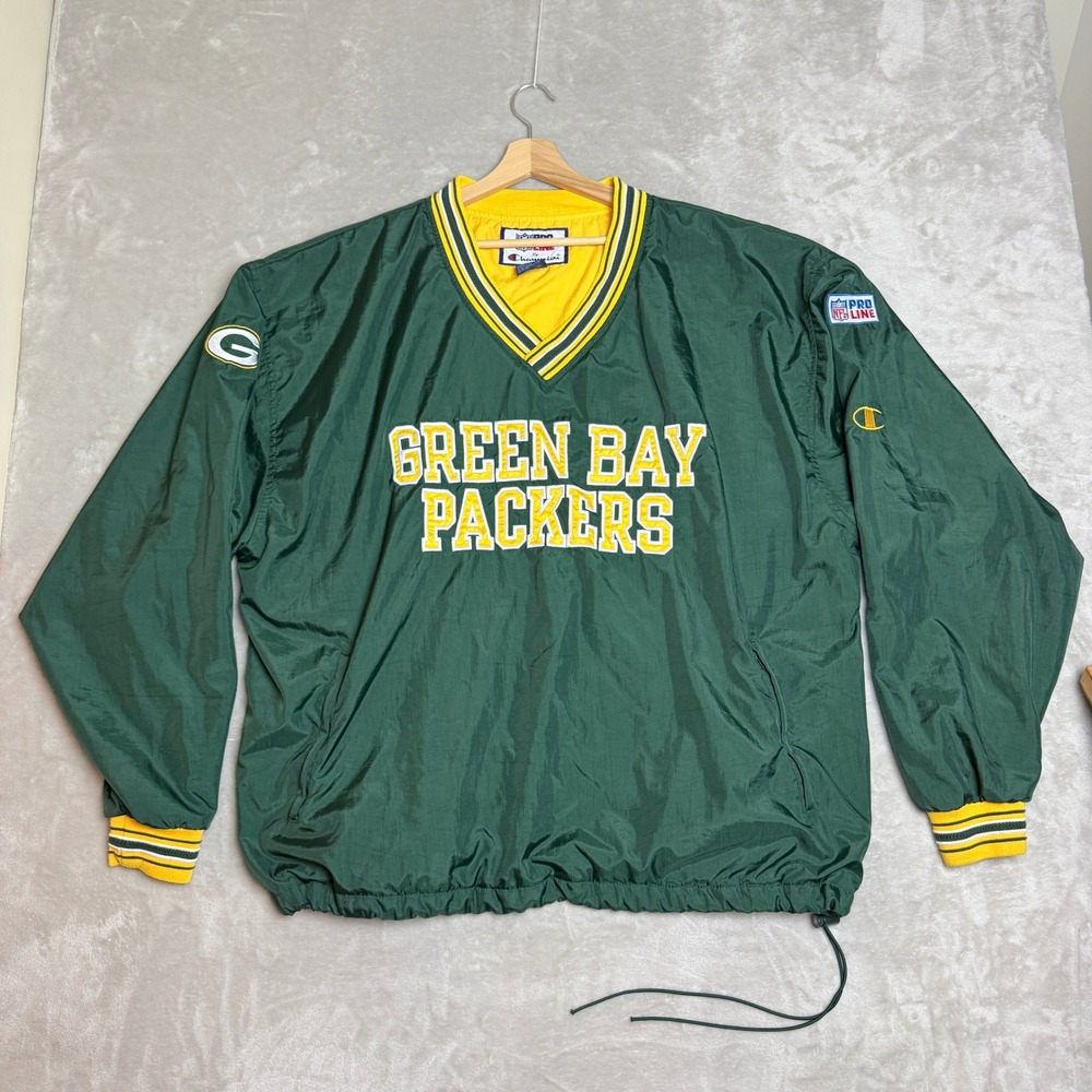 VTG Champion NFL Green Bay Packers Windbreaker Jacket Men XXL Green NFL 90s EUC